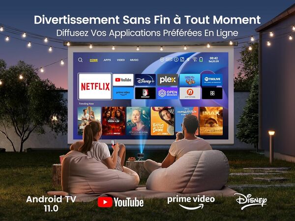 Mini Vidéoprojecteur Rechargeable, DLP Vidéoprojecteur Android 11.0 Portable Ultra Courte Focale, Projecteur WiFi Bluetooth FHD 1080P Supporté Zoom WiMiUS Projecteur WiFi6 Scellé Home Cinéma/Extérieur