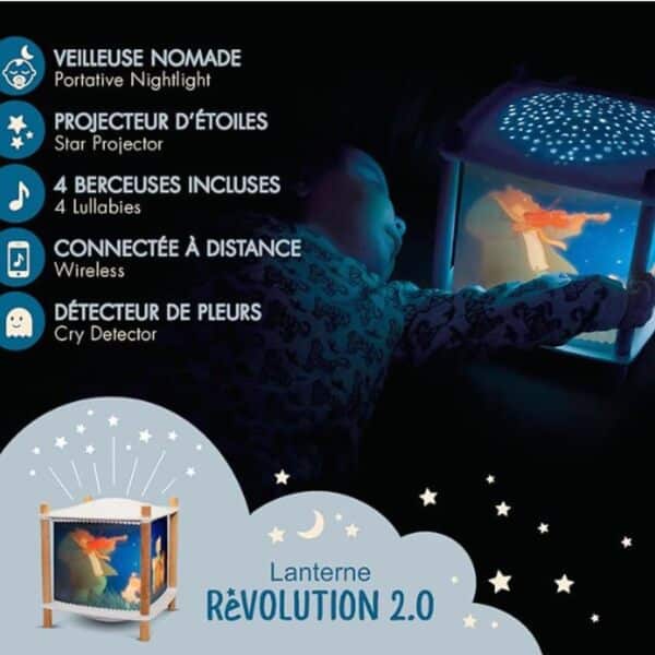Trousselier - Princesses - Veilleuse Bébé Musicale et Lumineuse et Enfant - Lanterne ReVOLUTION 2.0 - Cadeau Naissance Veilleuse Rechargeable USB - Projecteur Ciel Etoilé - Detecteur de Pleurs