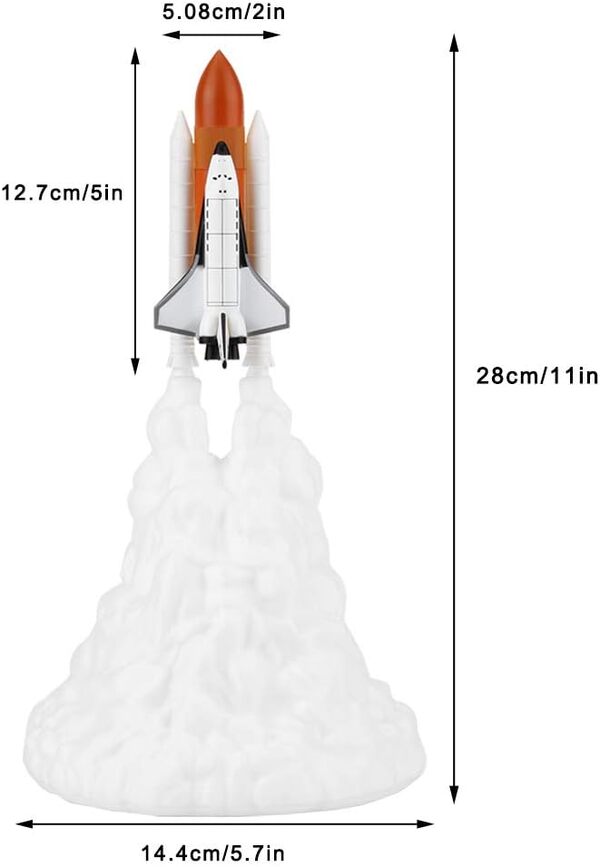 EVTSCAN Lampe de fusée d'impression 3D, veilleuse de Lampe de Navette Spatiale, avec USB Rechargeable pour Les Amateurs de fusées LED décor de Chambre de veilleuse pour Enfants(Type A: L 28CM)