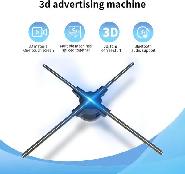 Ventilateur D'affichage Publicitaire Holographique 3D Ventilateur LED, Ventilateur Holographique 3D à Projection Holographique 672 LED, Résolution 1600x672, Ventilateur de Projecteur(4 Lames)