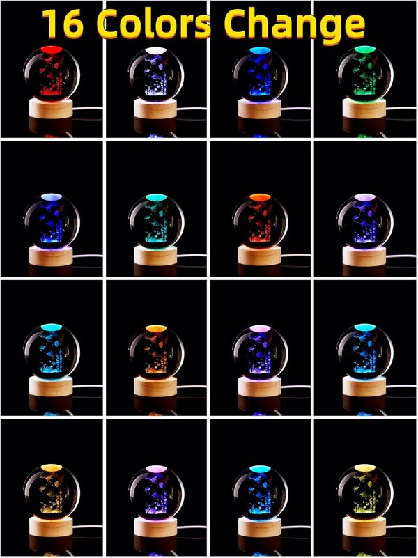 Conalisk Lampe 3D en forme de boule de cristal, veilleuse LED réaliste en forme de poisson, 16 couleurs changeantes, télécommande à intensité variable, lampe océan de bureau (N)