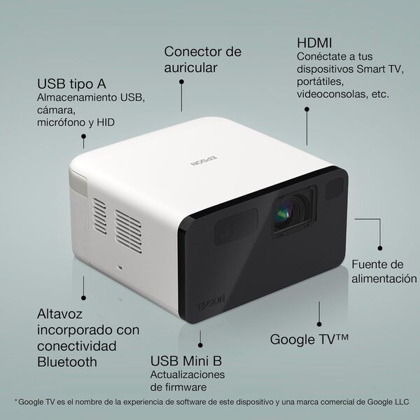 Epson EF-21W Mini Smart Laser Projector | Projecteur Vidéo Portable Full HD, 1920 x 1080p, Haut-Parleur Bluetooth 5W, Projection au Mur, au Sol ou au Plafond, 1000 Lumens, Google TV | 150