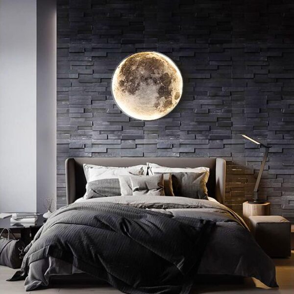 Applique Murale Lune LED, Lampe de Lune 3D Intérieure 31W Lampe Murale Dimmable avec télécommande Lampe de lit Pleine Lune Ronde LED Veilleuse Lampe déco pour Chambre Salon Hôtel Escalier Couloir [Classe énergétique A++]
