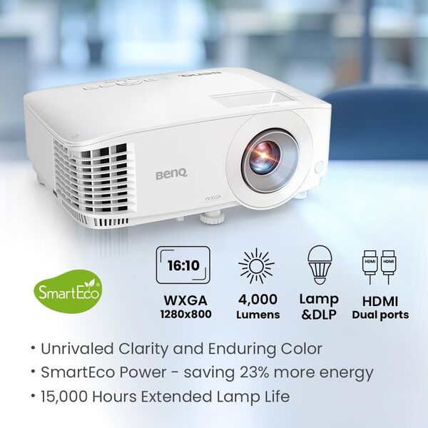 BenQ Projecteur Professionnel WXGA (MW560) - DLP - Haute luminosité de 4 000 lumens - Rapport de Contraste élevé de 20 000:1 - Double HDMI, VGA - Correction Automatique du trapèze - Configuration