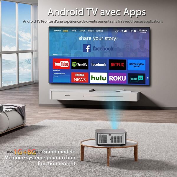 Projecteur Vidéo Android 4K Portable Avec Wi-Fi 6 Et Rotation 220° - Mini Projecteur Pour Film, Gaming, Extérieur