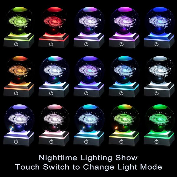 hochance Veilleuse 3D galaxie en forme de boule de cristal multicolore pour science, astronomie, espace, idée de cadeaux de Noël pour petit ami, mari, lui, cadeaux cool pour pères, enfants, garçons