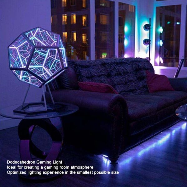 Fyearfly Infinite Dodecahedron Color Art Light, 7 Couleurs 3D Infinity Night Light Gaming Light LED Lampe De Table avec Support Télécommande, Lampe Décorative Décoration De Bureau à Domicile