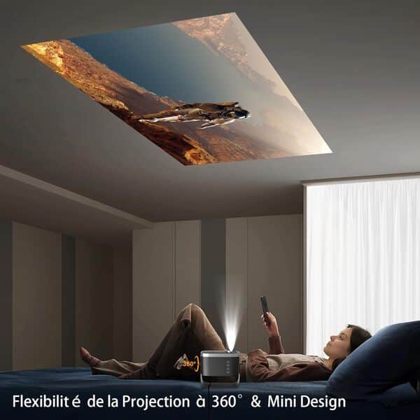 Videoprojecteur: 360° Rotating/ 3S Remote Focus/ ±45° Keystone 20000LM 1080P HD, Projecteur-Video WIFI6 Bluebooth Jimveo E18 Retroprojecteur-Portable Home Cinéma pour HDMI/iOS/Android/USB