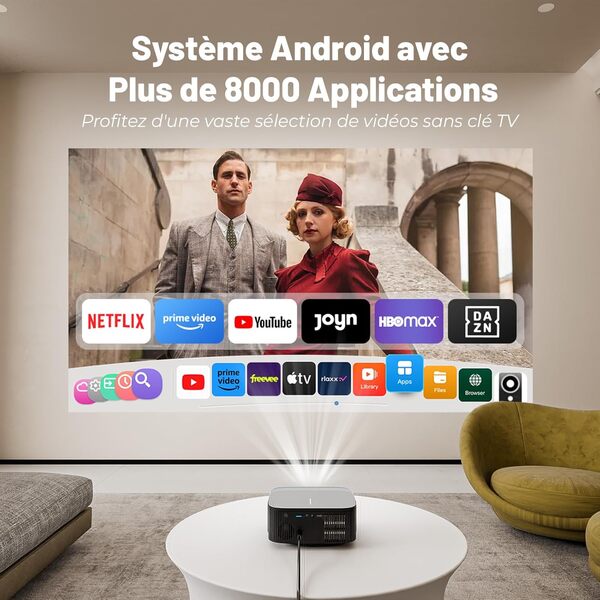 Vidéoprojecteur 4K【Officiel Netflix&Focus Électronique/Correction trapézoïdale】25000 Lumens 1080P Natif Full HD Projecteur Home Cinema, WiFi Bluetooth Vidéoprojecteur Android avec YouTube/Prime Video