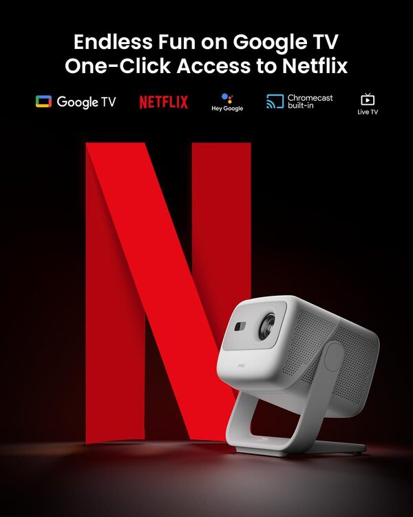 Projecteur Laser Triple Portable JMGO N1S GTV, Compatible 4K, 1080P FHD, 850 lumens ISO, Netflix Officiel, HDR10, Correction Automatique par cardan, Videoprojecteur Home cinéma 3D 200