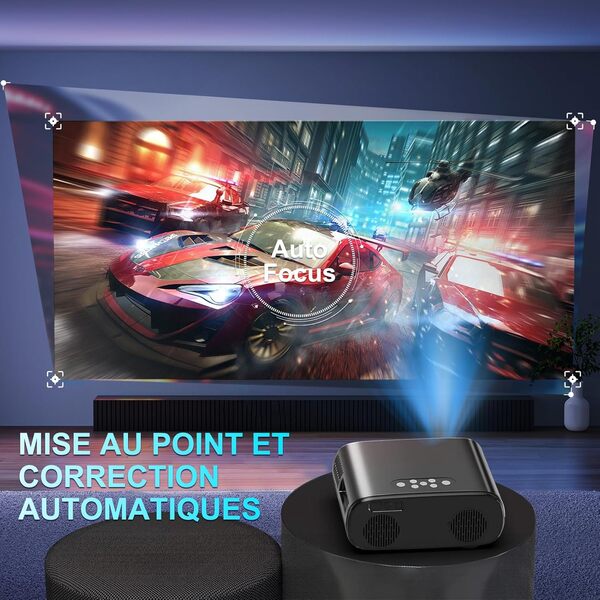 Fwiull Projecteur 4K, Mise au Point Automatique/Correction Trapézoïdale 28 000L WiFi6 Bluetooth 1080P Full HD Vidéoprojecteur Home Cinéma Zoom 50% à 100% Ecran Max 300