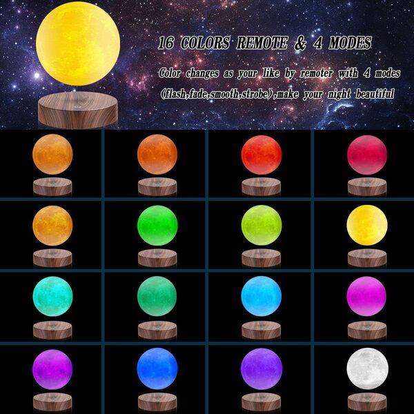 VGAzer Lampe lune en lévitation flottante et rotative 3D - 3 couleurs - Cadeau d'anniversaire pour femme, cadeau de Noël pour enfants, amis