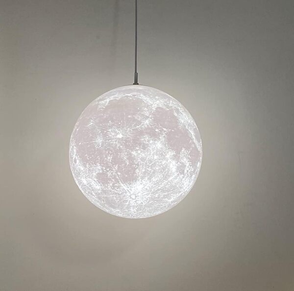 KRIPINC Suspension Lune, Lustre Lune, Plafonnier Lune, Lampe Lune 3D, Abat Jour Suspension Lune, Luminaire Suspension Lune pour Salon, Chambre, Cuisine, Salle à Manger, Diamètre 22cm [Classe énergétique F]
