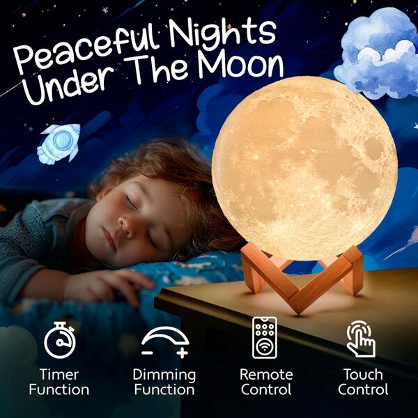 Mind-Glowing Veilleuse lune 3D pour chambre d'enfant – Veilleuse globe avec LED multicolore – Télécommande tactile/télécommande – Cadeau d'anniversaire pour filles et garçons de toute année