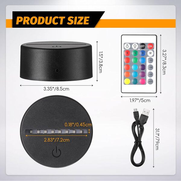 Tuanse Lot de 48 bases de lampe LED 3D, 16 couleurs, base d'affichage LED avec télécommande et câble USB, support décoratif de Noël pour acrylique, restaurant, chambre, magasin, couleur noire
