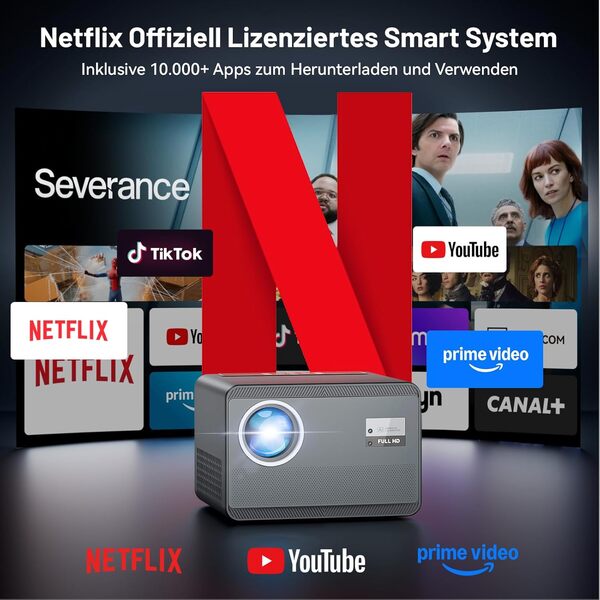 【Netflix Certifié】 1200 ANSI Smart Vidéoprojecteur 4k Supporté avec Various Official TV Apps, Auto Focus/Correction trapézoïdale Full HD 1080P WiFi6 Bluetooth pour Home Cinema/Outdoor Handy Projecteur