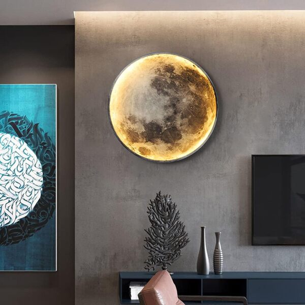 Applique Murale LED Moon Dimmable Chambre d'enfant Lampe Murale avec Télécommande, Lampe de Chevet Ronde Moon Lamp-3D Design, Luminaire Murale de Plafond pour Chambre à Coucher Salon Décor,38w/80cm [Classe énergétique A]