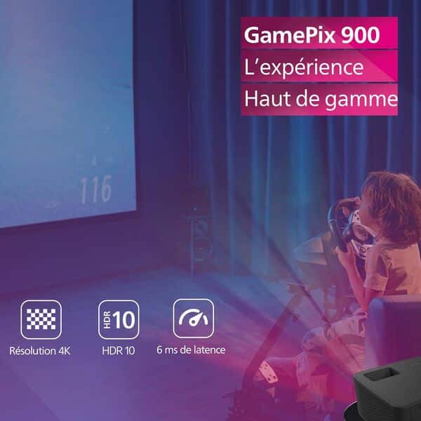 Philips, GamePix 900, Vidéoprojecteur 4K, résolution de 3840 x 2160 Pixels, Latence de 6ms avec taux de rafraîchissement de 240 Hz,1000 Lumens ANSI, WiFi 6 Noir.