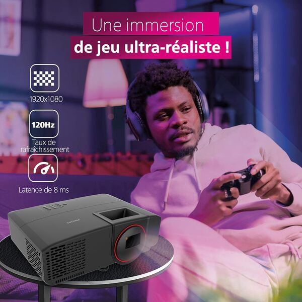 Philips, GamePix 800 Smart, Vidéoprojecteur, DLP, Home cinéma,1920 x 1080 Pixels, Full HD, taux de rafraîchissement de 120 Hz, Google TV, Lumens : 2500 ANSI, Noir