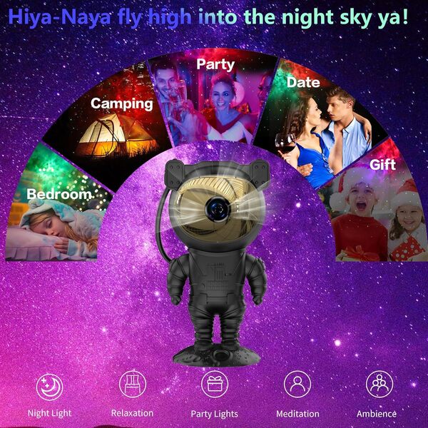 Projecteur d'étoiles Hiya-Naya avec minuterie et télécommande, veilleuse étoilée réglable à 360° pour bébé/enfant/adulte/chambre/fête/décoration intérieure/salle de jeux (noir)