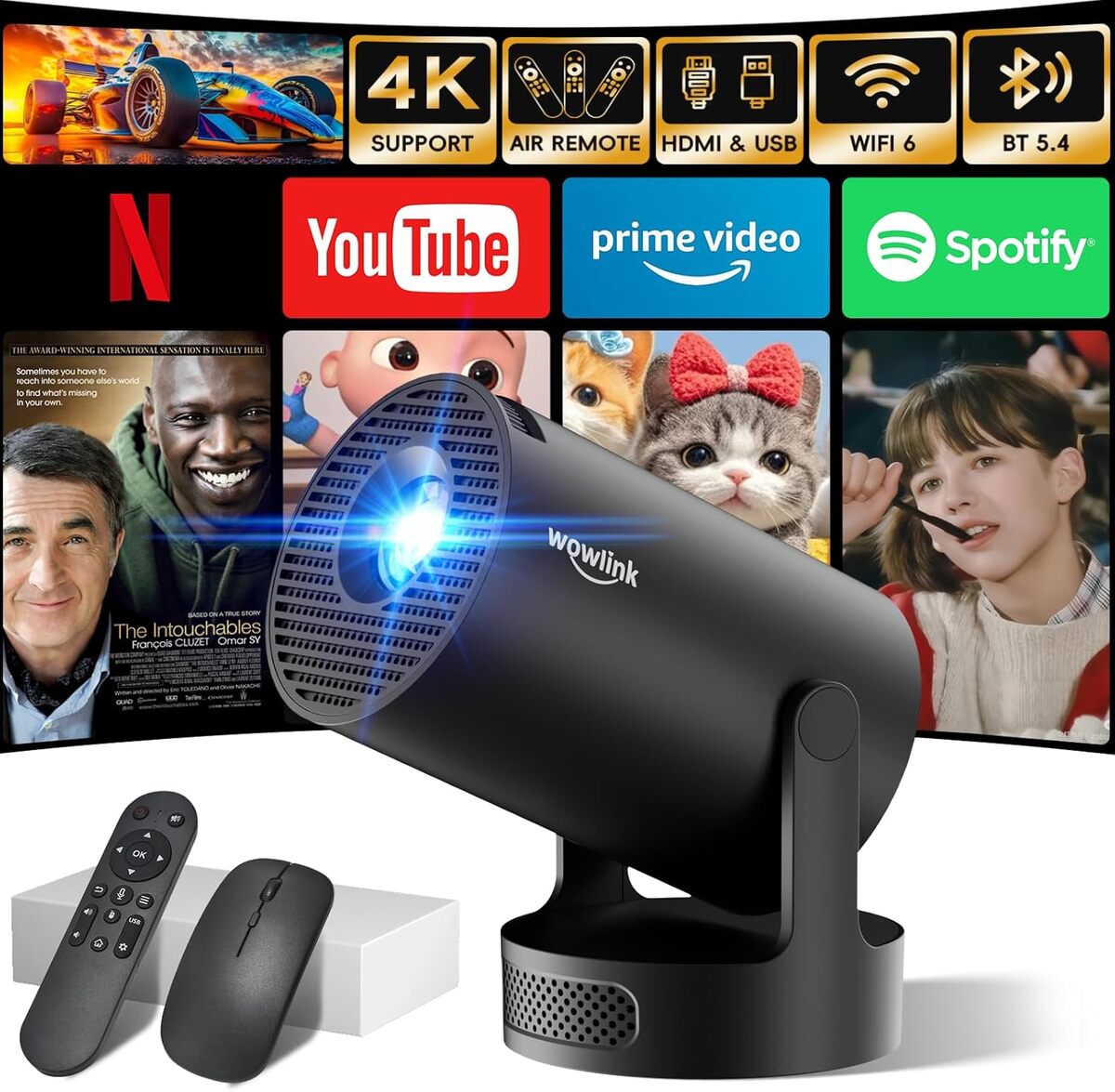 Test : vidéoprojecteur mini WiFi 6 et Bluetooth 5.4 – apps intégrées, rotation 180°