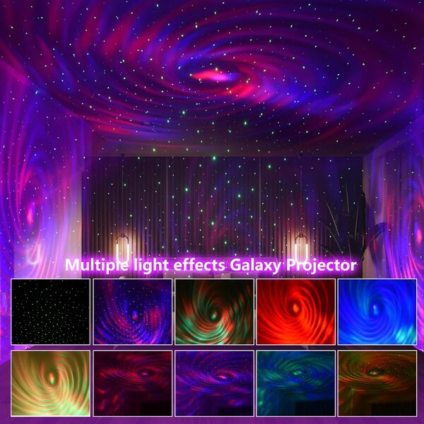 KONCHILE Projecteur d'étoiles avec réveil, galaxie fusée pour chambre à coucher, haut-parleur Bluetooth et bruit blanc aurore