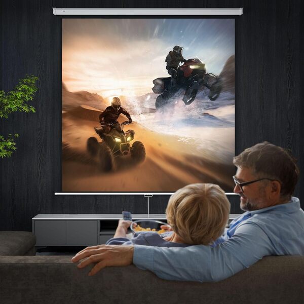 HOMCOM Écran pour projecteur 120 Pouces, Format 1:1, Toile projecteur Enroulable avec Angle de 160° et Montage au Plafond ou au Mur, 223 x 8 x 223 cm, Blanc