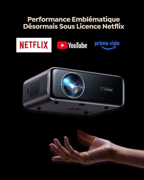 Vidéoprojecteur 4K【Netflix Officiel/Dolby】 1200 ANSI Projecteur Vidéo 4K Auto Focus/Keystone WiFi Bluetooth FHD 1080P, WiMiUS Smart Rétroprojecteur Portable WiFi6 Extérieur Zoom50% Cadeau/Home Cinéma