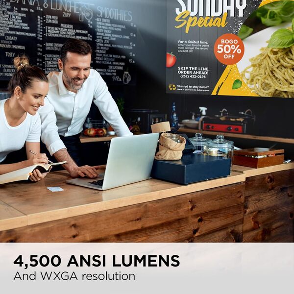 ViewSonic PA700W Vidéoprojecteur, 4500 ANSI Lumen, WXGA 1280x800, Contraste 12.500:1, Image Jusqu’à 300 Pouces, HDMI x2, Correction trapézoïdale Automatique +/-40°, Haut-Parleur 3W