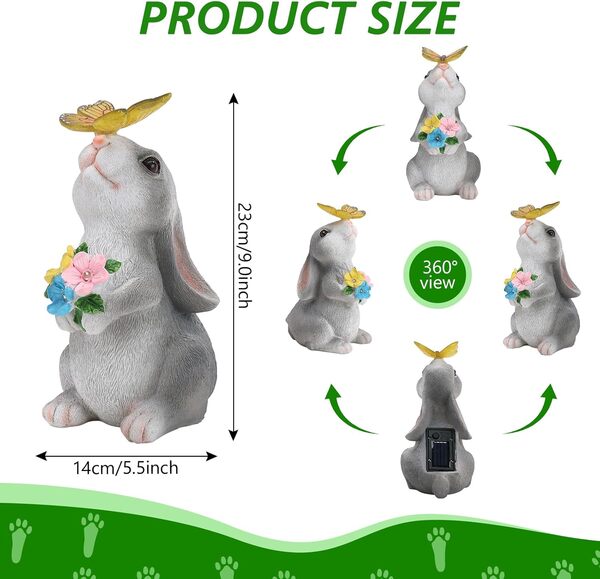 Statue de jardin solaire lapin avec lanterne solaire, statue lumineuse d'extérieur, décoration de jardin, cour, pelouse, terrasse, cadeau unique pour pendaison de crémaillère, cadeau