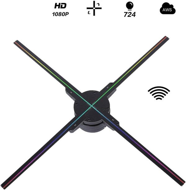 Projecteur Holographique LED, Projecteur 3D Projection Display Device 1080P WiFi 3D LED Fan Projecteur Publicité avec TF Carte 16GB, 176 °Angle Vision pour Affaires, Magasin, Bar, Boutique.(EU)