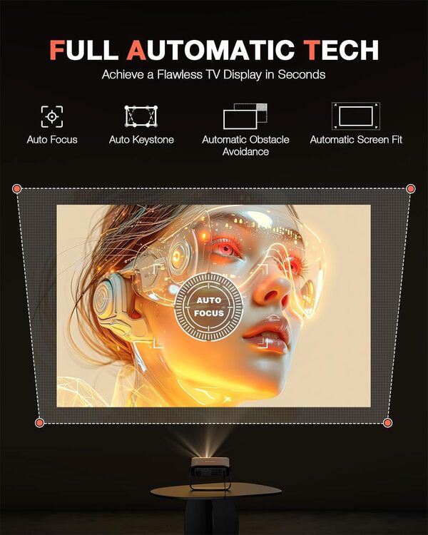 Mini vidéoprojecteur VOPLLS 18000L WiFi Bluetooth Full HD 1080P portable avec zoom 50 % Home Cinéma pour téléphone portable, tablette, ordinateur