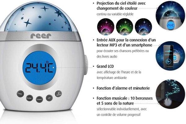 reer Lampe de sommeil MyMagicStarlight 52050 avec projecteur d'étoiles et fonction musicale, 1 pièce (1 paquet)