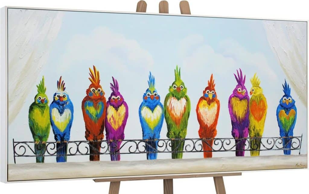 Avis sur le tableau Drôles d'oiseaux de YS : perroquets joyeux et lumineux