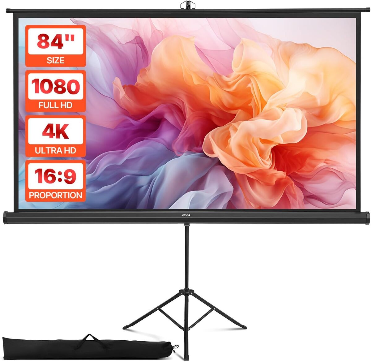 Test de l'écran de projection portable VEVOR 213, 4 cm 4K HD avec trépied