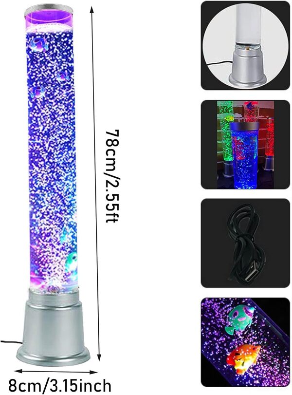 Lampe à Bulles de Poisson 2,5FT Mood Jellyfish Aquarium Cool Night Light avec 7 Couleurs changeantes LED Tube à Bulles Lampadaire for la Maison, Le Bureau, Le Bar, Cadeau de décoration