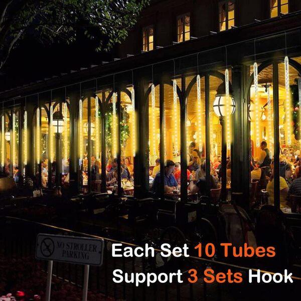 Lumières de Noël extérieures, lumières d'averse météorique 30cm 10 tubes spirales 300 LED 3.15m de longueur allumée, lumières d'icicle étanches pour décoration de Noël en extérieur, BlancChaud