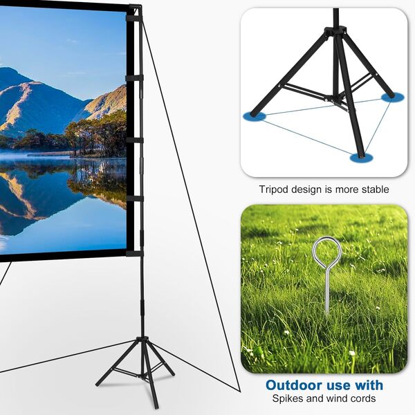 Ecran De Projection avec Trépied 100 Pouces, sans Plis Ecran Videoprojecteur HD 16:9, Écran Projection Extérieur avec Sac De Transport pour Camping, Arrière-Cour, Cinéma Maison