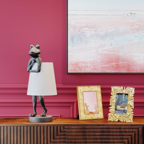 Kare Design Lampe à poser Animal Frog, Grenouille, gris/blanc, abat jour lin, lampe de table, decoration chambre à coucher, salon, 58x23x29cm (Ampoule Non Incluse)