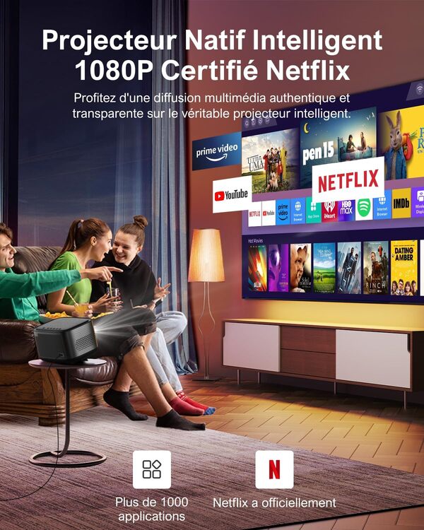 ULTIMEA Vidéoprojecteur avec Dolby Audio, Compatibilité 4K pour Cinéma Maison, Certifié Netflix, 700 Lumens ANSI, WiFi, Bluetooth, Ajustement d'Écran et Évitement des Obstacles, Apollo P50