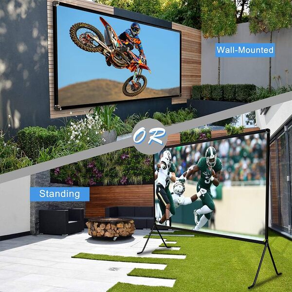 GT GETCO TECH Écran de projection (150 pouces), projection toile avec support 16: 9 HD pliable intérieur/extérieur, écran de projection vidéo pour la maison, fête, bureau, salle de classe…