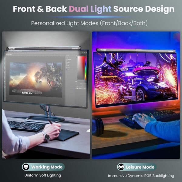 Quntis LED Lampe Ecran PC Lampe de Bureau USB d'ordinateur 40CM RGB Light Bar Monitor Computer, Lumière Ambiante Réglable 15 Couleurs d' Eclairage, Barre Lumineuse pour Gaming Lecture Office [Classe énergétique E]