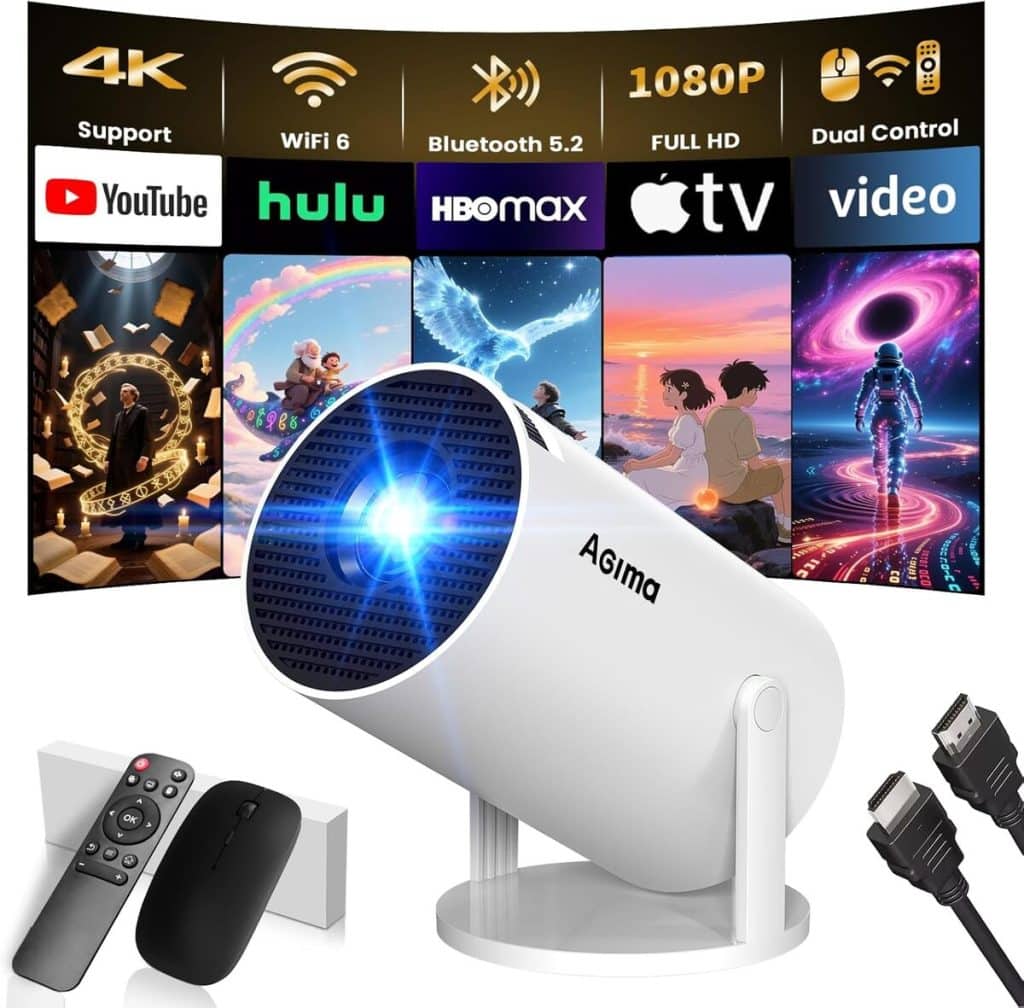 Vidéoprojecteur 4K AMEELA - 30000 Lumens, WiFi 6, Bluetooth 5.2, Dolby Audio - Autofocus, Correction Trapèze Automatique - Compatible Netflix, YouTube, Prime Video