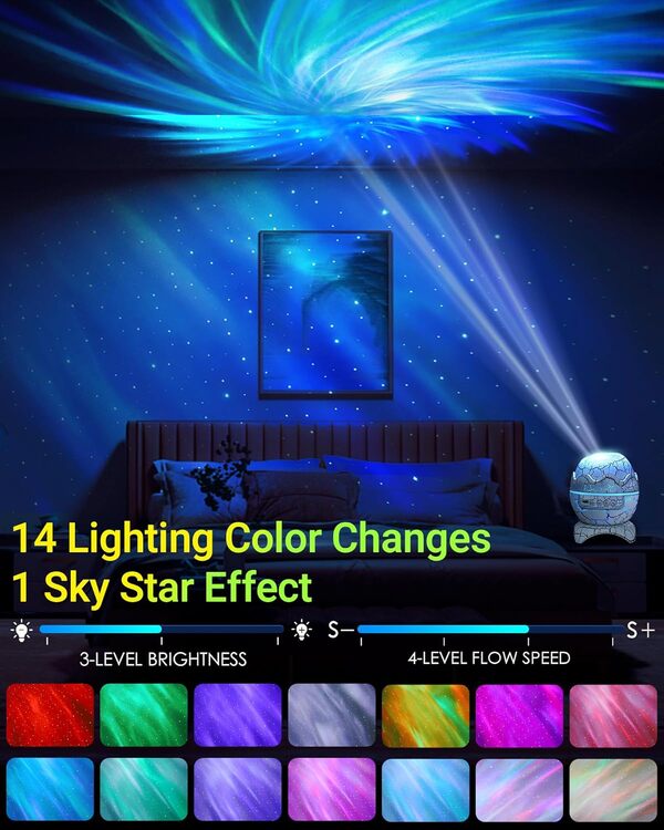 VOLIVO Projecteur de galaxie pour chambre à coucher, projecteur d'étoiles pour chambre d'enfant, veilleuse en forme d'œuf de dinosaure avec bruit blanc, haut-parleur Bluetooth, minuterie et