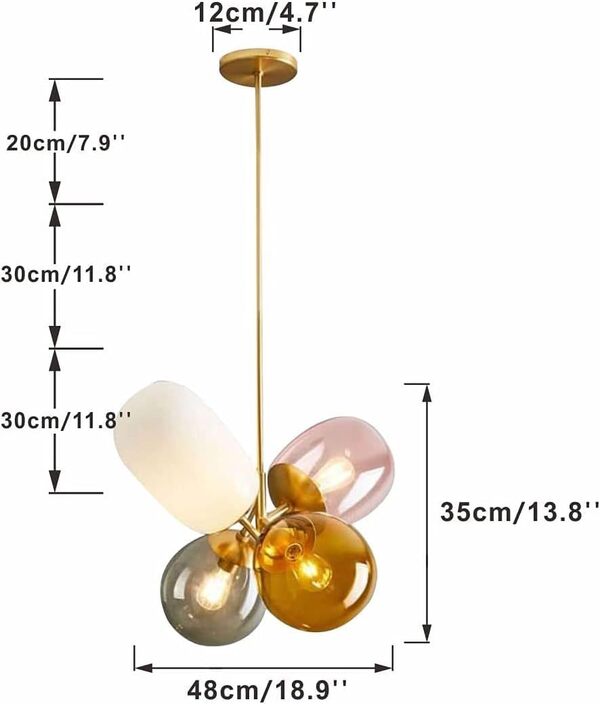 KCO Lighting Lampe pendante colorée moderne Lampe pendante globe doré Luminaire lustre ballon en verre teinté Luminaires pendants en verre coloré Îlot de cuisine pour chambre d'enfant [Classe énergétique F]
