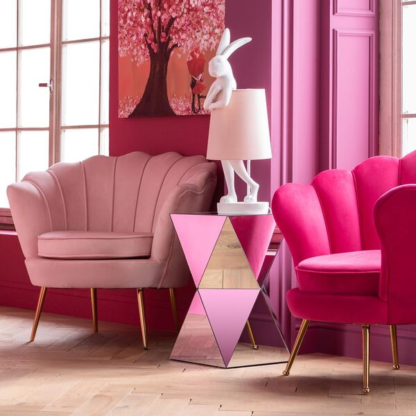 Kare Design Lampe à poser Animal Rabbit, Lapin, blanc/rose, abat jour lin, lampe de table, decoration chambre à coucher, salon, 68x23x26cm (Ampoule Non Incluse)