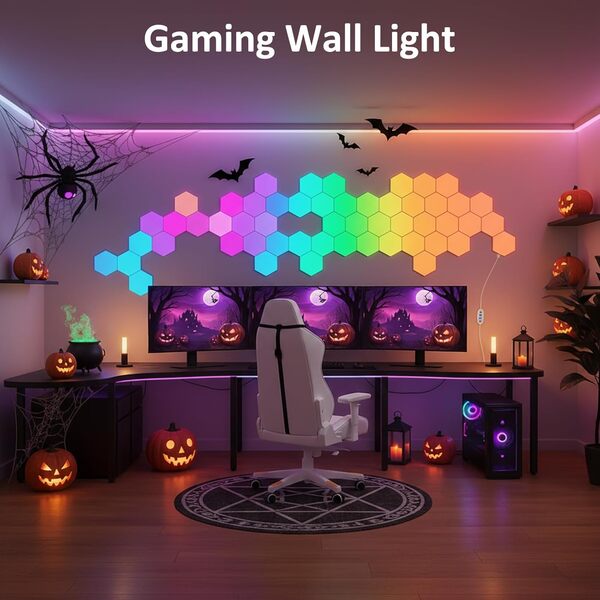 Lampes Murales Hexagonales LED RGB 12PCS pour jeux Vidéo, synchronisation Musicale et Contrôle via Application, adaptées aux Salles de Jeux, Salons, Chambres à Coucher et Décorations de Fête [Classe énergétique F]