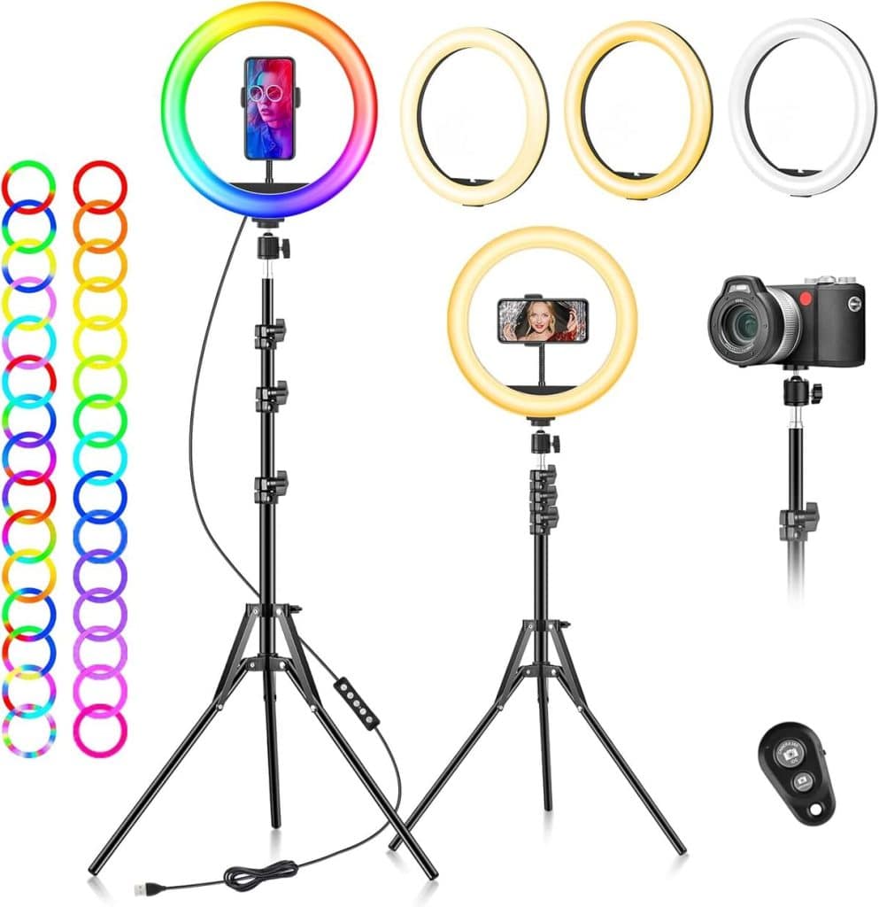 Test du ring light 10" professionnel avec trépied et 40 modes RVB