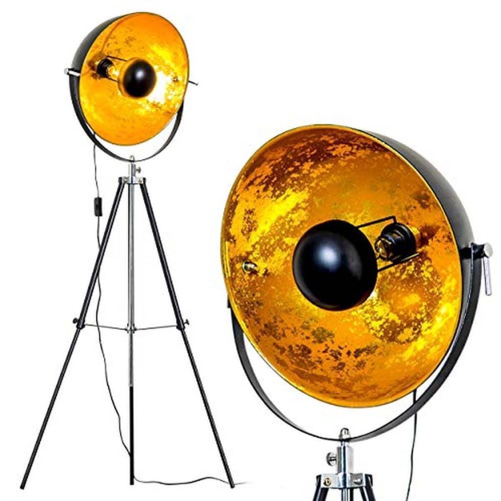 Test lampadaire tripode Saturn XL : design vintage en noir et or