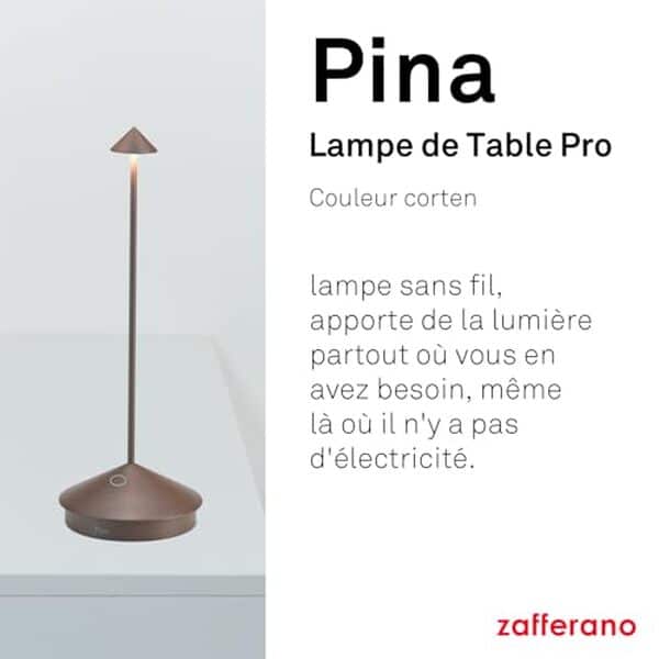 Découvrez la lampe Zafferano Pina : une lampe sans fil rechargeable au design épuré pour créer une ambiance élégante en intérieur comme en extérieur. Avis complet et guide d'achat.